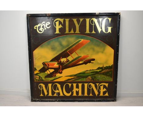 Pub sign "The Flying Machine", vintage, hand painted. H.150 W.150 cm. 