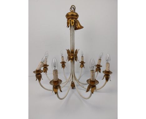 Chandelier, vintage gilt metal and painted. 