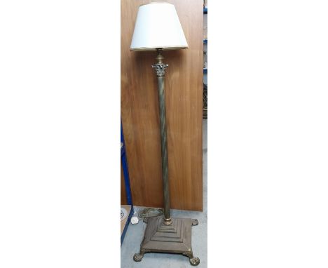 A vintage Corinthian column brass standard lamp. H.140 cm (including shade.)