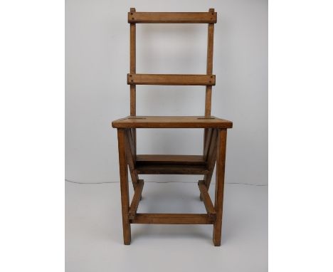 Metamorphic chair/library steps, vintage, stained pine. 