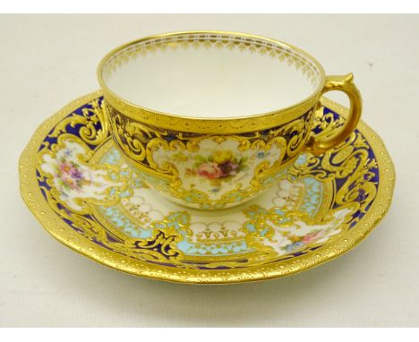 Royal Crown Derby tea cup and saucer from the Judge Elbert Henry Gary service, circa 1910, hand painted by Albert Gregory, si