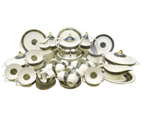 Comprehensive Royal Doulton 'Carlyle' pattern dinner, tea and coffee service for twelve, comprising dinner plates, soup bowls