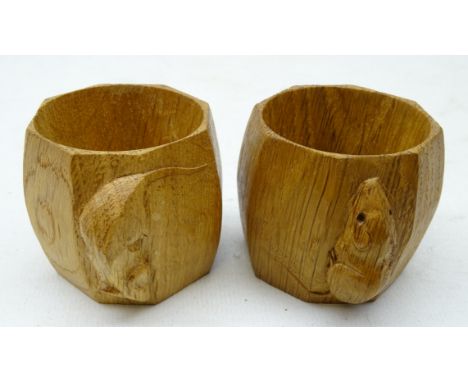 'Mouseman' pair oak napkin rings by Robert Thompson of Kilburn Condition Report Click here for further images, condition, auc