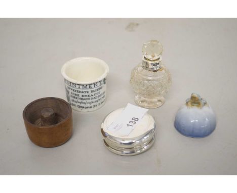 Mixed Lot: Small silver pill box, dressing table jar, Copenhagen frog and other items