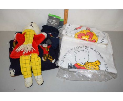 Rupert the Bear collection of branded clothing to include T-shirts, socks, jumper and a further glove puppet