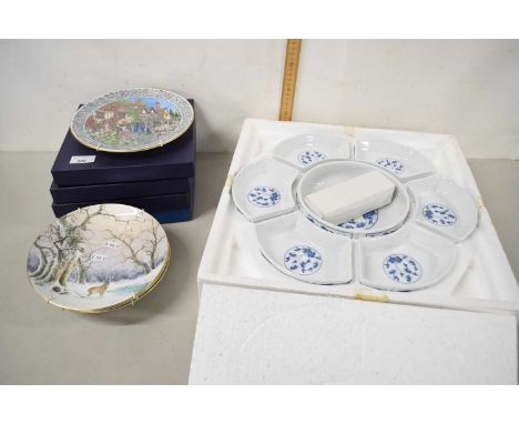 Mixed Lot: Royal Worcester and Coalport collectors plates together with a boxed Chinese serving set