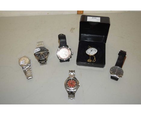 A group of various gents wristwatches to include Rotary and others together with a further modern pocket watch (6)