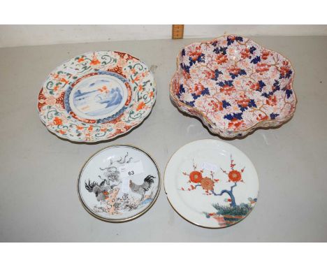 Mixed Lot: Small Imari plate, a further Victorian lobed dish with floral decoration and two further saucers