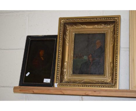19th Century print on glass, portrait of a gentleman and a further framed portrait