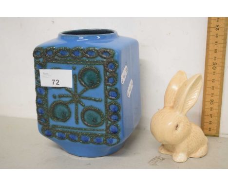 Mid Century German pottery vase with abstract decoration and a further Sylvac rabbit