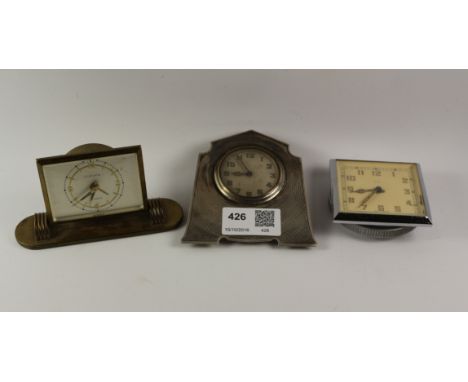 Silver mounted desk clock, German Europa Art Deco desk clock  and a Smiths clock Condition Report Click here for further imag