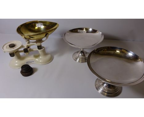 A Pair of Elkington Tazza's and a set of Boots scales with graduated weights Condition Report Click here for further images, 
