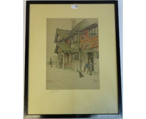 Figures outside a Country Inn, Cecil Aldin limited edition colour print pub. Eyre & Spottiswoode with Fine Art Trade Guild bl