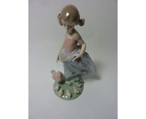Lladro figure - 'Afternoon Snack' lady feeding chickens, No. 6577 Condition Report Click here for further images, condition, 