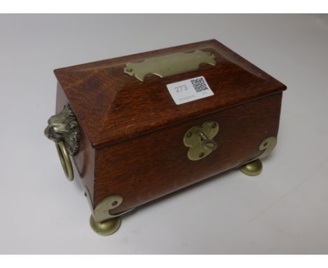 Edwardian oak tea caddy with silver-plated mounts and handles Condition Report Click here for further images, condition, auct