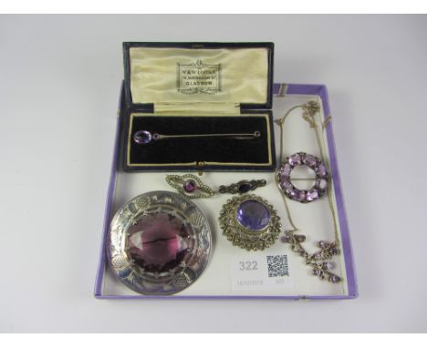 Scottish amethyst hallmarked silver and other jewellery in one box Condition Report Click here for further images, condition,