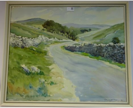 'Road at Beckermonds, with Buckden Pike in the Far Distance' watercolour 'Arnold Denby, signed 66 lower right, 50cm x 60cm Co