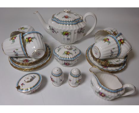 Spode tea service, six place settings decorated with fruit  Condition Report Very good condition. A couple of the plates have