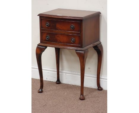 Reproduction mahogany two drawer bedside/lamp table, W42cm, H67cm, D33cm Condition Report Click here for further images, cond
