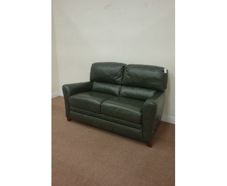 Two seat sofa upholstered in green leather, W163cm Condition Report Click here for further images, condition, auction times &