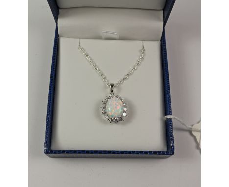 Opal dress pendant necklace stamped 925 Condition Report Click here for further images, condition, auction times & delivery c