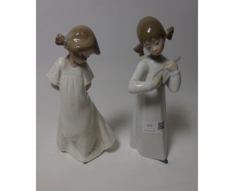 Lladro figure of a girl playing the mandolin and a Nao figure of a girl    Condition Report Click here for further images, co