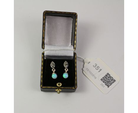 Pair of opal and marcasite drop ear-rings stamped 925 Condition Report Click here for further images, condition, auction time