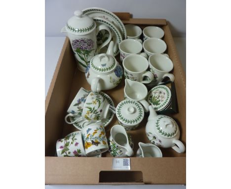 Portmeirion 'The Botanic Garden' part tea and coffee service including coasters, three milk jugs, small tea pot, lidded jar a
