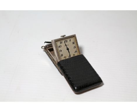 Art Deco silver purse watch by Vertex London 1936 in leather mock croc case