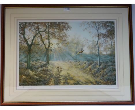 Woodland with pheasants limited edition print by Neil Spilman signed in pencil no.351/500, (44cm x 62cm), including Woodland 
