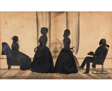 SAMUEL METFORD (1810-1896) SILHOUETTE OF JOSEPH PRUST AND HIS FAMILY signed (S Metford fecit) ink heightened with gold and wh
