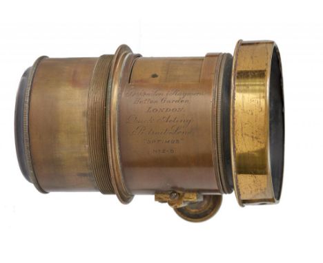 A BRASS PETZVAL PORTRAIT CAMERA LENS, PERKEN, SON &amp; RAYMENT, HATTON GARDEN LONDON QUICK ACTING PORTRAIT LENS "OPTIMUS" NO