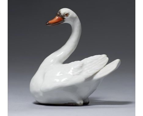 A MEISSEN MINIATURE MODEL OF A SWAN, LATE 19TH/EARLY 20TH C 7cm h, crossed swords and dot++Good condition 