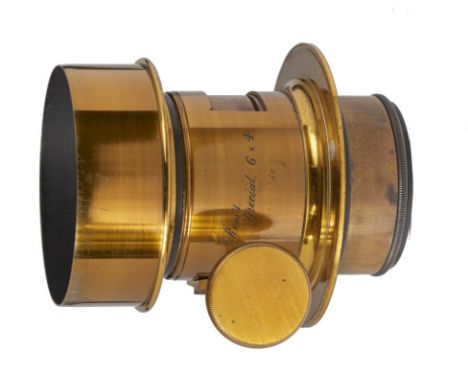 A BRASS PETZVAL PORTRAIT CAMERA LENS, ROSS SPECIAL 6 X 4, C1870  1 ¾ inches diam for use with Waterhouse stops, focusing by r