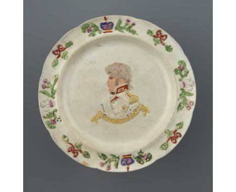 VISIT OF KING GEORGE IV TO EDINBURGH. A RARE SCOTTISH COMMEMORATIVE EARTHENWARE MOULDED PORTRAIT  PLATE,  PRESTONPANS, 1822 p