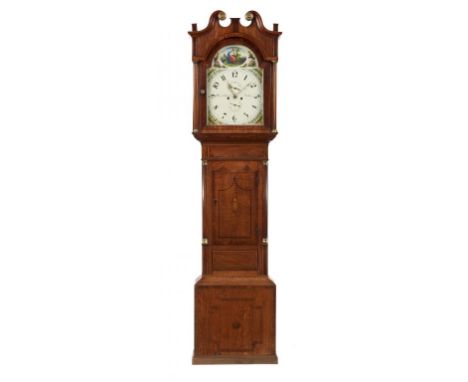 AN OAK, MAHOGANY AND INLAID EIGHT DAY LONGCASE CLOCK, CHARLES WETHERELL, DUDLEY  the painted dial with twin subsidiary dials 