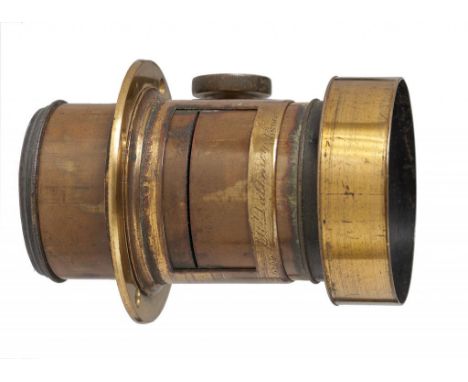 A BRASS PETZVAL PORTRAIT CAMERA LENS, J H DALLMEYER LONDON NO 9322, 1863-5 2inches diam for use with Waterhouse stops, focusi