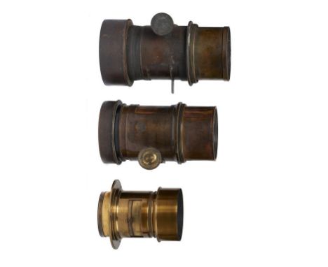 THREE BRASS PETZVAL PORTRAIT CAMERA LENSES, WATSON &amp; SON 313 HIGH HOLBORN LONDON, NO 1849 OR UNSIGNED, C1870 3 or 3 ½ inc