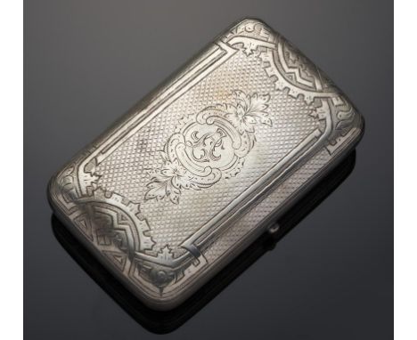 A RUSSIAN SILVER CIGAR CASE  engraved with strapwork and engine turned, 12cm l, by Felix Abakumov, Moscow 1887, 5ozs 10dwts++