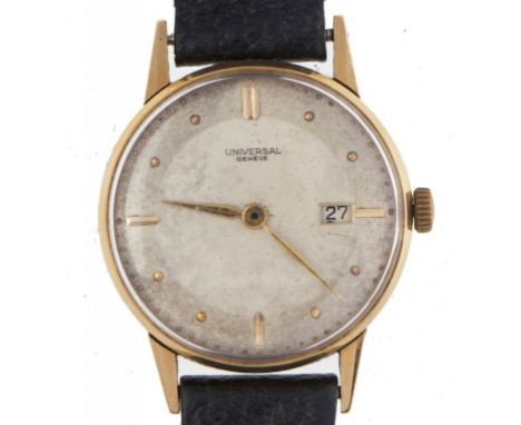 A UNIVERSAL 18CT GOLD GENTLEMAN'S WRISTWATCH calibre 267G, 32mm++In apparently working order, running when wound, the hands s