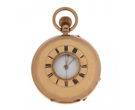 AN 18CT GOLD KEYLESS LEVER HALF HUNTING CASED CHRONOGRAPH  FREDERICK R GIBBS NOTTINGHAM  No 153487, with three quarter plate 