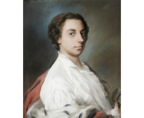 18TH CENTURY FOLLOWER OF ROSALBA CARRIERA PORTRAIT OF A YOUNG MAN HOLDING A MINIATURE pastel, 55 x 47.5cm++In the same good c