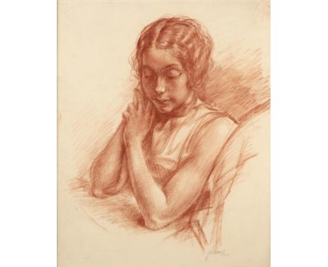 †JAMES ARDEN GRANT, RP, ARE (1887-1974) PORTRAIT OF A GIRL signed and dated 1927, red chalk, 44 x 36cm++Good condition, in li