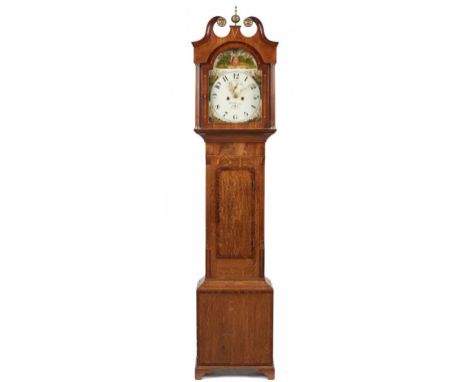 AN ENGLISH OAK AND MAHOGANY EIGHT DAY LONGCASE CLOCK, WILLIAM HEWSON, LINCOLN, SECOND QUARTER 19TH C  the painted dial with a