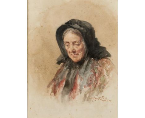 HENRY WRIGHT KERR, RSA, RSW (1857-1936) PORTRAIT OF AN ELDERLY GENTLEMAN IN A TAM-O-SHANTER; PORTRAIT OF A LADY two, both hea