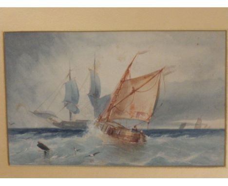 19thC School – watercolour – Seascape with sailing vessels, 5.5” x 8.5”