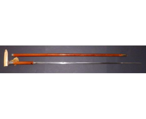 A Victorian malacca sword stick with ivory handle and silver ferrule – London 1883, 36”