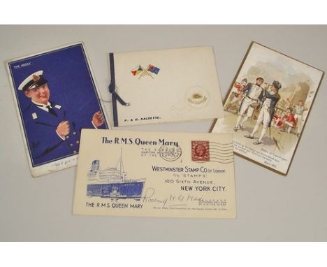STAMPS: QUEEN MARY FDC..
1936 First Day Cover for the maiden voyage of RMS Queen Mary signed by the senior engineer Rodney Wi