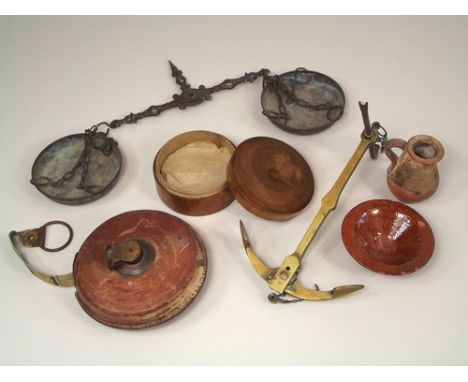 MISCELLANEOUS.
A pair of brass scales, a treen box etc.