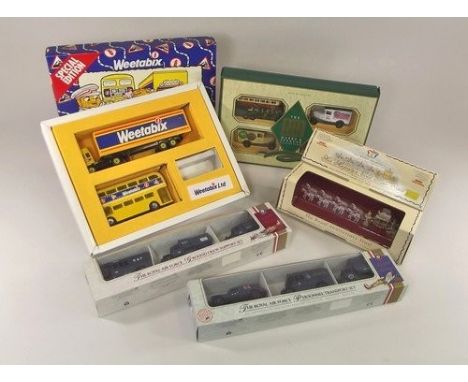 DIE-CAST MODELS.
Five sets; two Lledo RAF unit sets, Corgi Weetabix set, Matchbox Gold Coach & Days Gone M&S. All mint & boxe